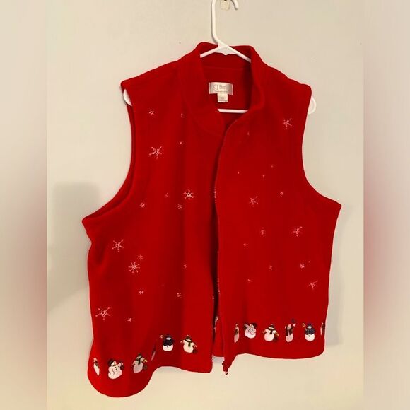 VTG Snowman Snowflake Vest Jacket Winter Vest Warm Embroidered Red White 2X - Picture 1 of 13